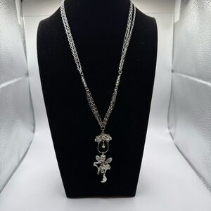 KIRKS FOLLY Silver Toned Double Chain Necklace Fairy Pendant 20" Gothic Romantic